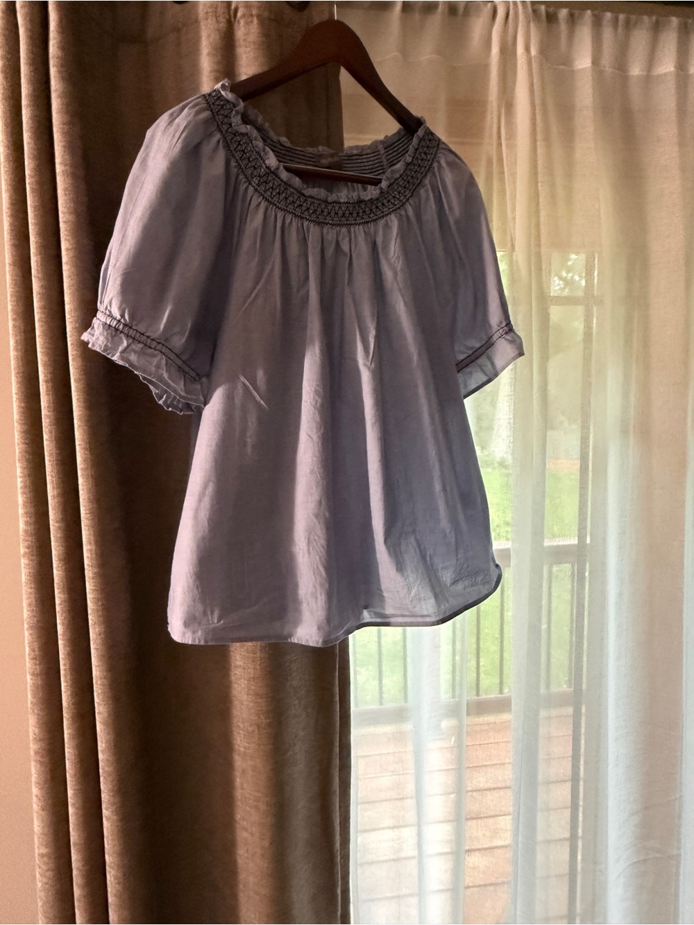 Style & Co. Light Lavender Smocked Neck Puff Sleeve Blouse